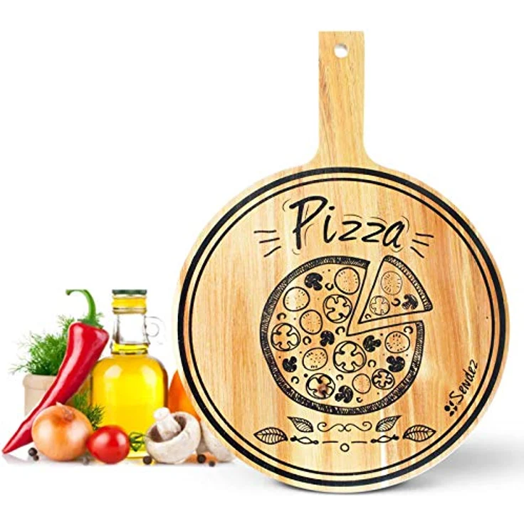 Pizzabrett mit Griff und Aufdruck 30cm Holzbrett Vesperbrett Käsebrett Wurstplatte Pizzateller – Bild 7