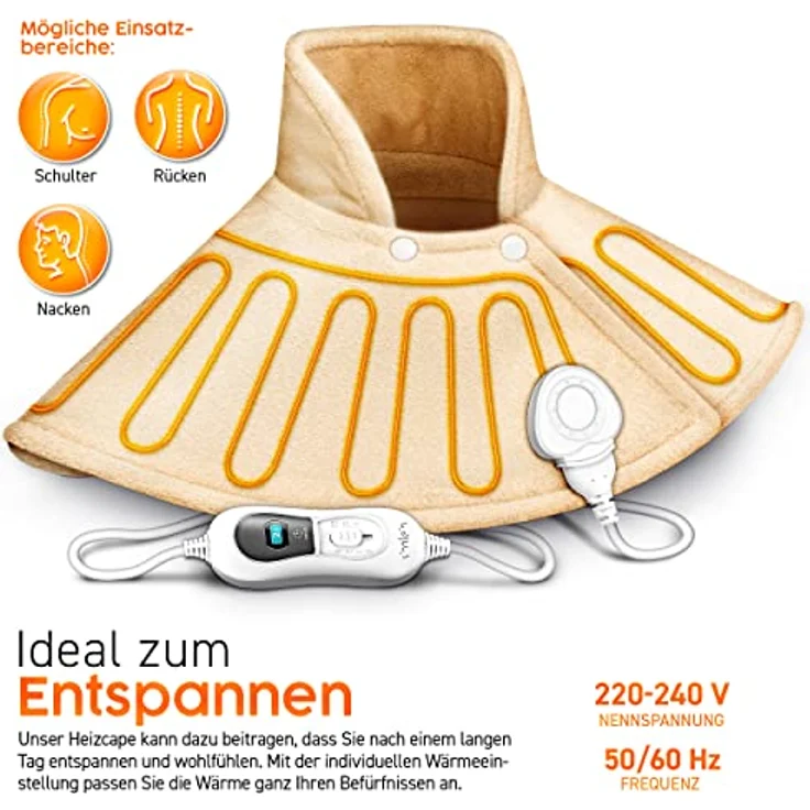 sinnlein Heizkissen elektrisch für Schulter, Nacken und Rücken | Heizcape mit 3 Temperaturstufen & Abschaltautomatik | Wärmekissen mit Abschaltautomatik und 100W - Preisvergleich – Bild 2