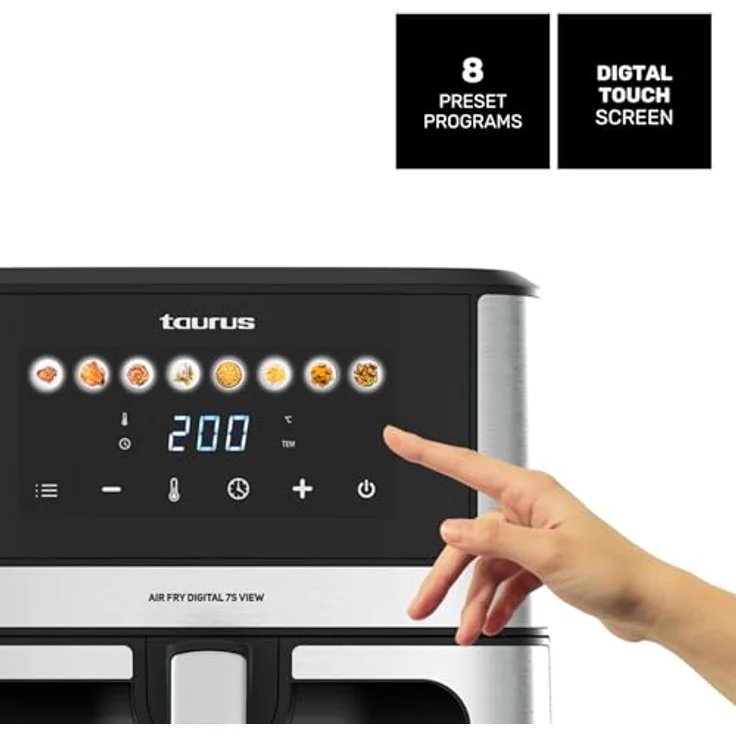 Taurus Heißluftfritteuse Air Fry Digital 7S View, 1600W, 6,5L, 8 Programme, Touchscreen, BPA-/PFOA-frei, Cool-Touch-Griff, Online-Rezepte – Bild 3
