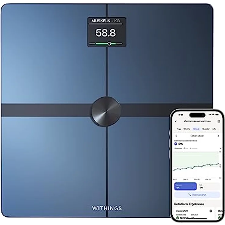 Withings Body Smart - WIFI-Anschlusswaage mit erweiterter Körperzusammensetzung (Gewicht, Fett-/Muskel-/Knochenmasse, Wasser, Körperfettanteil), Personenwaage, bis zu 8 Benutzer, Weiß – Bild 1