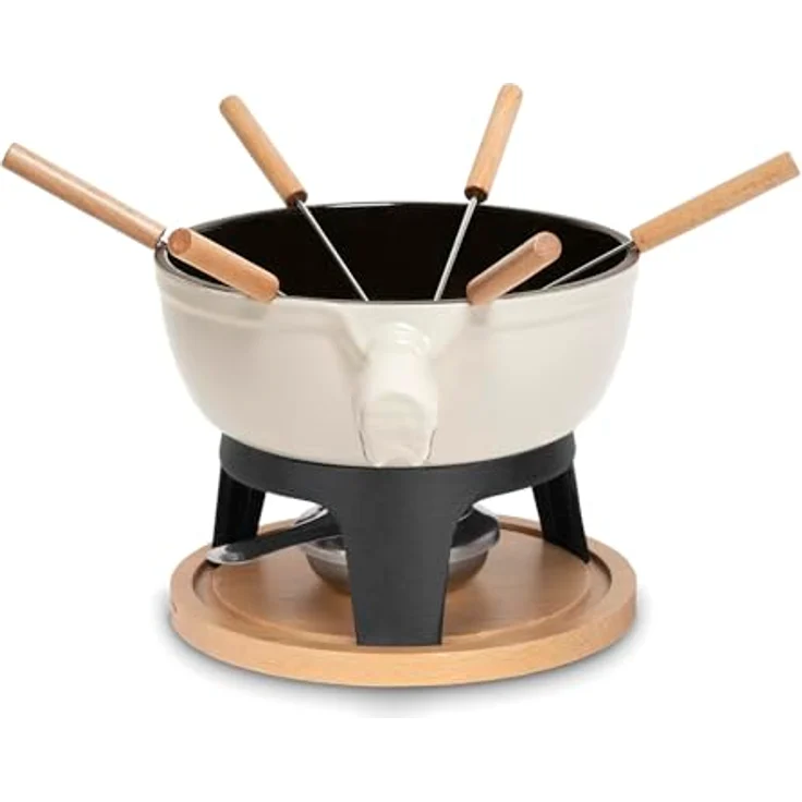 H.Koenig Fondue Mont Blanc La Fonderie 1890, Fondue Set in Holz-Optik, 1,8 Liter, emaillierter Gusseisentopf, für bis zu 6 Personen, spülmaschinenfest – Bild 3