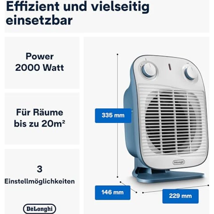 De'Longhi HFS50B20.AV Schnellheizer, Heizlüfter, 2000 W, blau, für bis zu 60m³, Heizlüfter – Bild 2