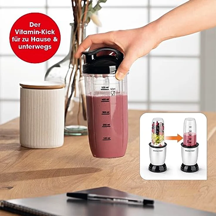 GOURMETmaxx Smoothie Maker & Standmixer 4tlg. Set - 500W & 22.000 U/min | Elektrischer Mini-Mixer 700ml mit 9 Funktionen | Kompakter Nutrition Blender inkl. To-Go Becher | Auslaufsicher & BPA frei – Bild 5