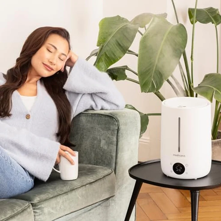 Medisana AH 663 Luftbefeuchter mit Hygrometer und Ultraschall-Technologie, elektrischer Lufterfrischer mit LED-Anzeige, Timer und Schlafmodus, Diffuser für Büro, Schlafzimmer, Wohnzimmer, Kinderzimmer – Bild 3