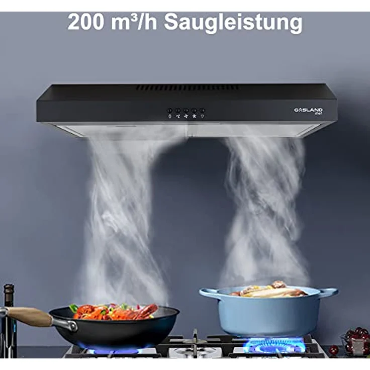 GASLAND SR60BP, 60cm Wand-Dunstabzugshaube mit 200m³/h Saugleistung, 2W LED-Licht und 2 Aluminium-Fettfiltern, schwarz – Bild 2