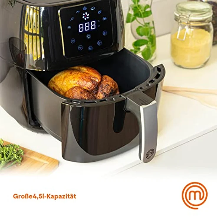 MasterChef Heißluftfritteuse, ohne Öl, 1400 Watt, 4.5 Liter Fassungsvermögen, schwarz – Bild 3