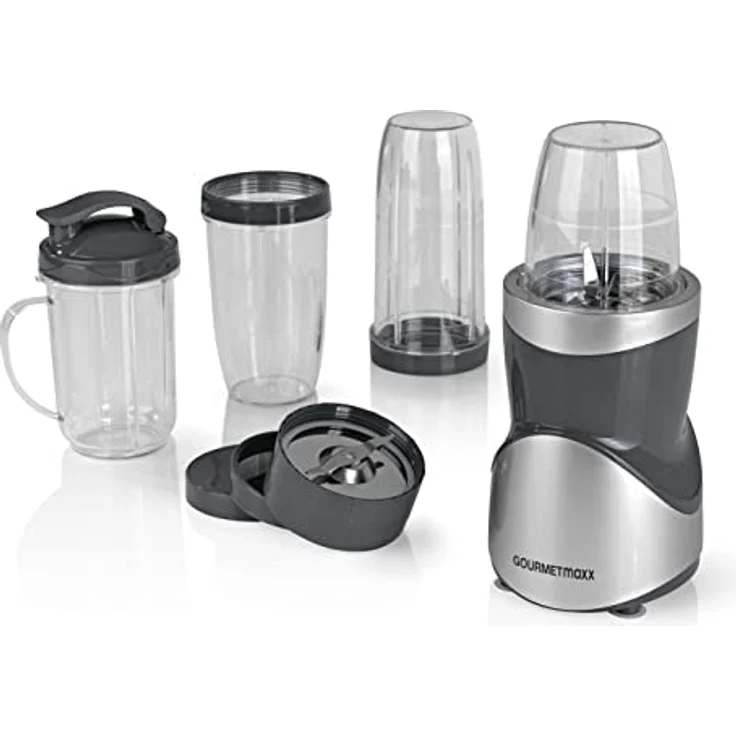 GOURMETmaxx Smoothie Maker 12-tlg., 380 W, 8 Funktionen, inkl. To-go-Deckel, grau – Bild 3