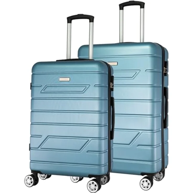 NOWI BERGAMO Reisekoffer - Wasserabweisend, 8 Rollen 360° Drehbar, Teleskopgestänge, Voll gefütterter Innenraum (türkis, SET 2tl.) – Bild 1