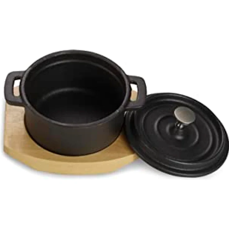 ECHTWERK Mini-Kochtopf aus Gusseisen mit Servierbrett, bereits eingebrannt, 250 ml, ideal für Backöfen, Grill, BBQ und Induktion, LANGLEBIG und STILVOLL_SERVIEREN – Bild 4