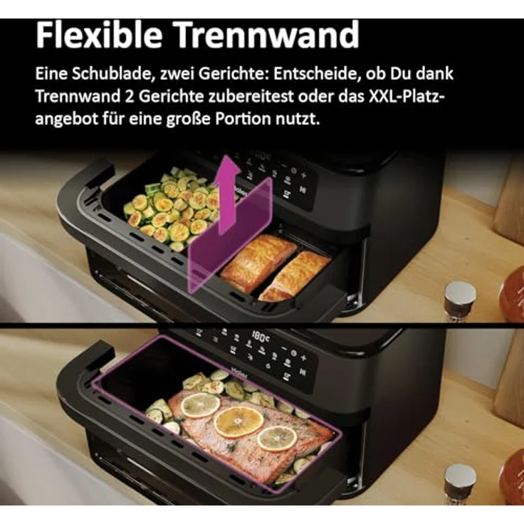 Haier Heißluftfritteuse Flex I 11 L Airfryer Dual, 8-in-1 mit herausnehmbarer Trennwand, Sichtfenster, Antihaftbeschichtung, spülmaschinenfest – Bild 5