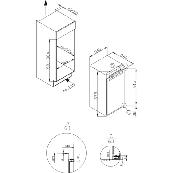 Amica EVKS 16182-1 Einbaukühlschrank ohne Gefrierfach, Energieeffizienzklasse E, Festtür-Technik, 135 l Nutzinhalt, LED-Beleuchtung, weiß – Bild 2