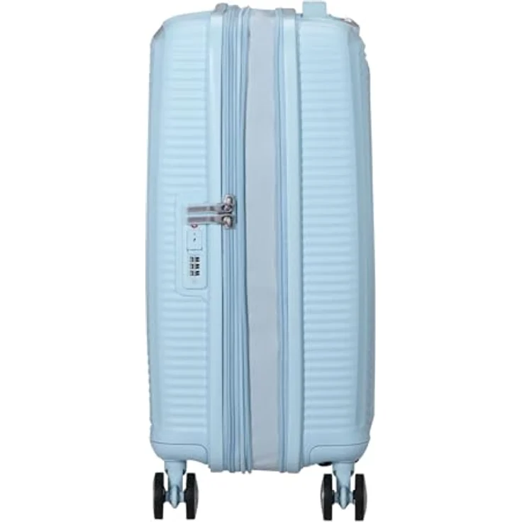 American Tourister Soundbox Spinner 55/20 TSA EXP Trolley, leichtgewichtiger Koffer in Pastel Blue mit großem Hauptfach – Bild 4