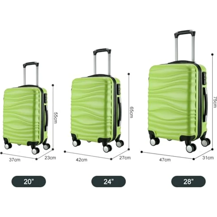 COFI 1453 Reisekoffer Koffer 3 TLG Hartschale Trolley Set Kofferset Handgepäck Gepäck Reisetasche ABS-04 in Hellgrün – Bild 2