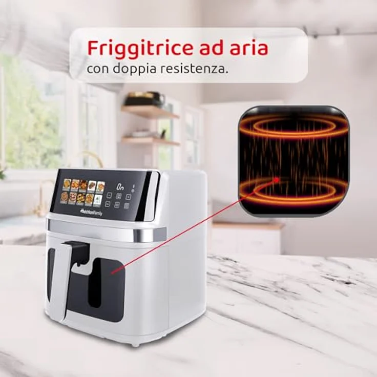 Melchioni Heißluftfritteuse Gaia Plus, 8 Liter, 2200 W, Doppelheizung für gleichmäßige Hitzeverteilung, LED-Steuerung mit 10 Programmen – Bild 4