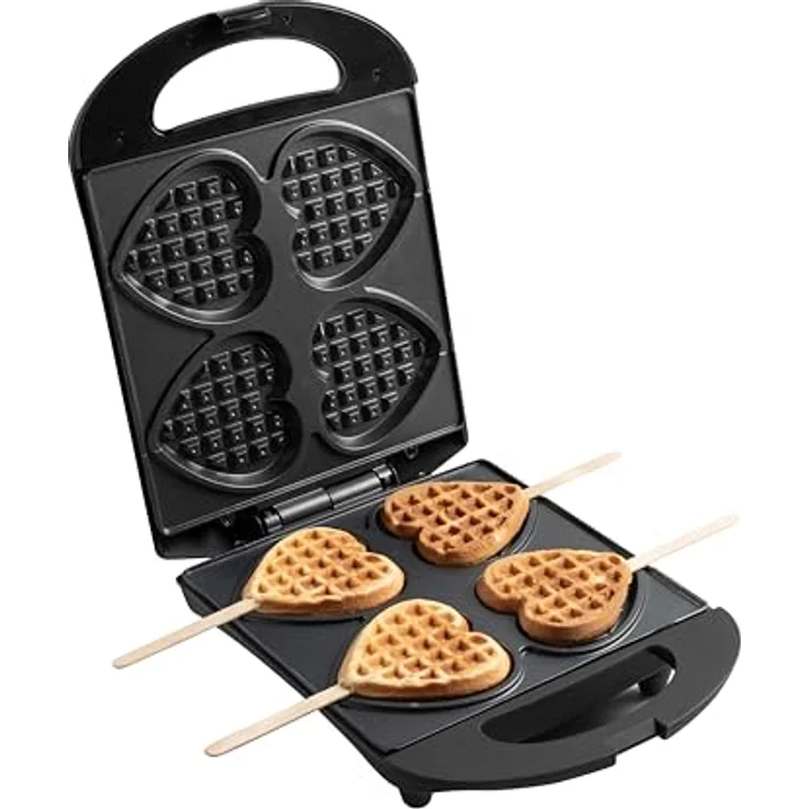Bestron Waffeleisen für Herzwaffeln am Stiel, Waffelmaker mit Antihaftbeschichtung für Herzform-Waffeln, Herzwaffeleisen ideal für Kindergeburtstage, Ostern & Weihnachten, Farbe: Schwarz – Bild 1