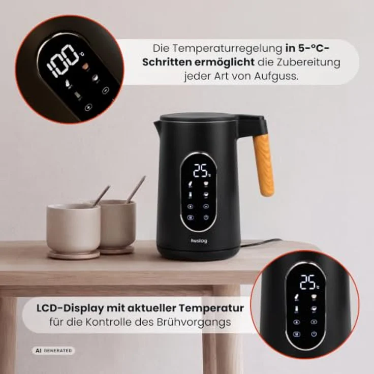 Huslog HUS1049 Wasserkocher, 1,7L mit Touch-Panel und Holzgriff, 2200W, modernen Design – Bild 4
