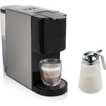 PRINCESS Kapselmaschine 4-in-1, auch für Kaffee-Pulver, mit abnehmbarem Wassertank, Edelstahlgehäuse, 19-bar Hochdruckpumpe, 1450 Watt, inkl. Milchkännchen, klein - Preisvergleich
