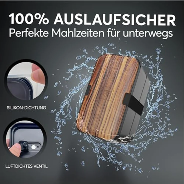UMAMI Bento Lunchbox für Erwachsene, auslaufsichere Brotdose mit Besteck und 2 Saucenbehältern, Fächer für Meal Prep, ideal für Salat und Snacks – Bild 5