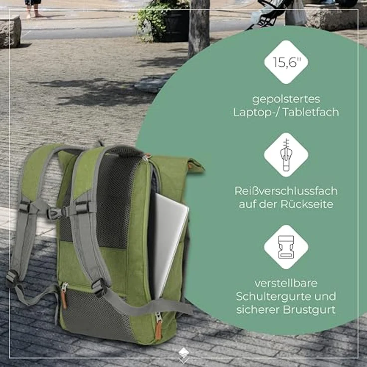 travelite BASICS Rollup Rucksack, Freizeitrucksack mit gepolstertem Laptopfach bis 15,6 Zoll, atmungsaktive Rückwand, viele Trendfarben verfügbar – Bild 5