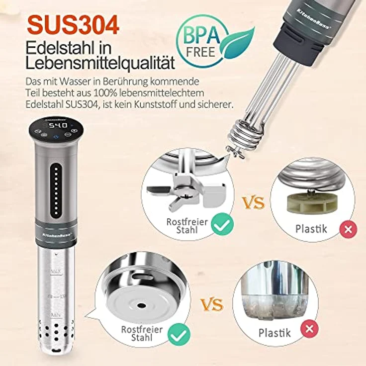KitchenBoss KG310SDE Sous-Vide Garer, 1100 Watt, 15 Liter Fassungsvermögen, silber, Edelstahl – Bild 3