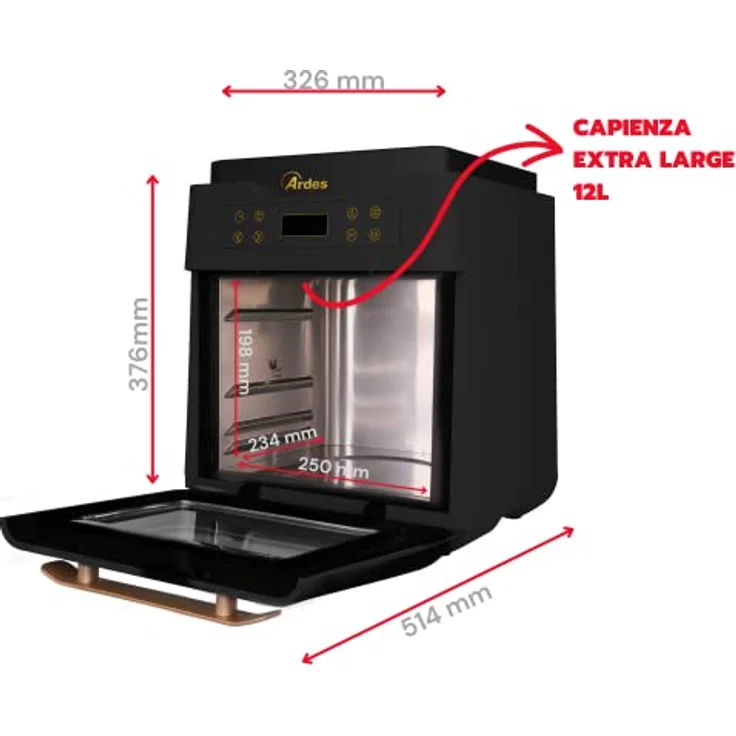ARDES - Heißluftfritteuse und Hybrid-Kleinbackofen 12 Liter Air Fryer mit Automatikprogrammen und Zubehör zum Frittieren und Garen ohne Öl Höchsttemperatur 200 °C Modell Eldorada XXL AR1K3000 – Bild 3