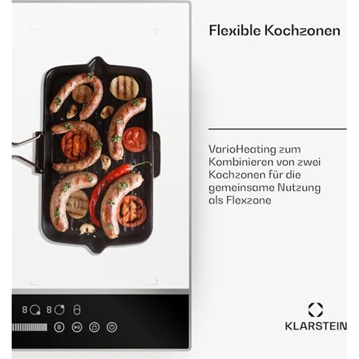 Klarstein DualTone CP8-KL-DT-60-Fl-Wh, Induktionskochfeld 4 Zone FlexTouch mit 7200 W, Timer und LED-Display, weiß – Bild 4