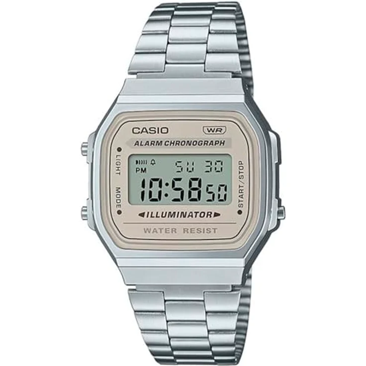 Casio Watch A168WA-8AYES, Digitaluhr mit Kalenderfunktion und Silber Edelstahl Band – Bild 1