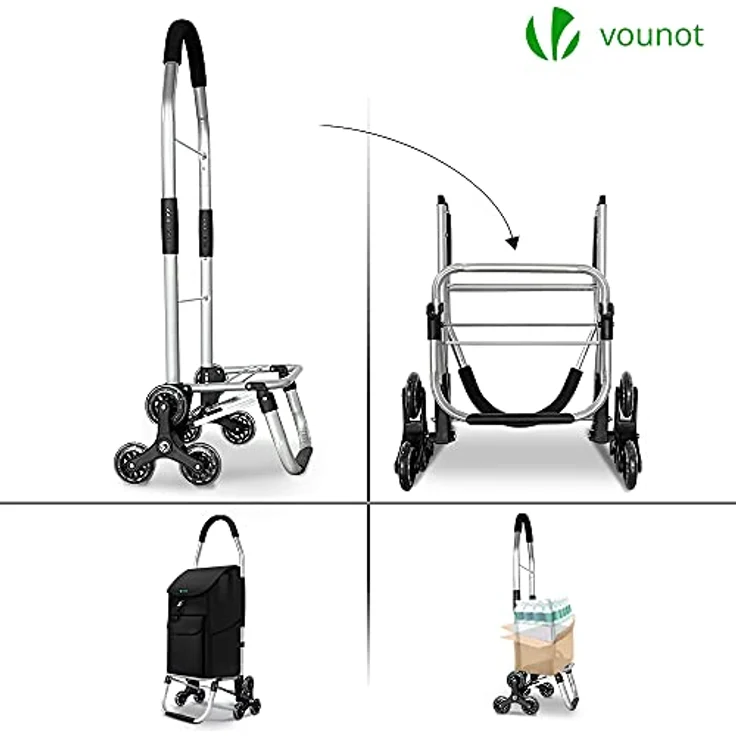 VOUNOT Aluminium Einkaufstrolley Treppensteiger, Trolly Einkaufswagen Klappbar, Hackenporsche mit 6 Räder, Wasserdicht, 45L, Schwarz – Bild 3