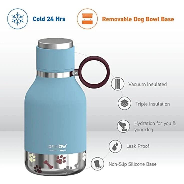 ASOBU Dog Bowl Bottle, rutschfeste Trinkflasche mit abnehmbarer Schale, blau, 0.975 L – Bild 3