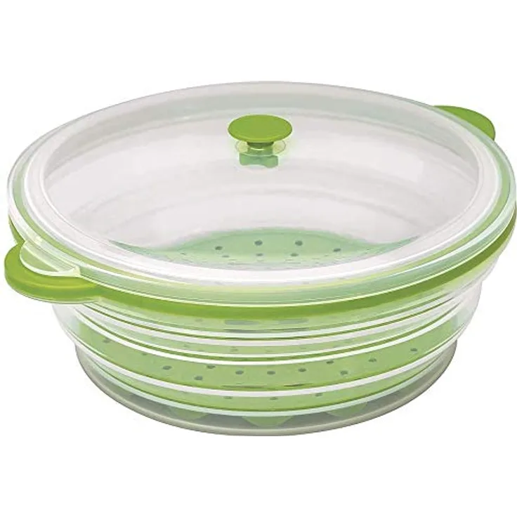 Flexline Faltbarer Dampfgarer aus Silikon | 2,4 Liter | Slow Cooker Topf mit Dämpfeinsatz und Schüssel mit Deckel in einem | Mikrowellen Geschirr | Temperaturfest von -40 bis +230°C | BPA-frei