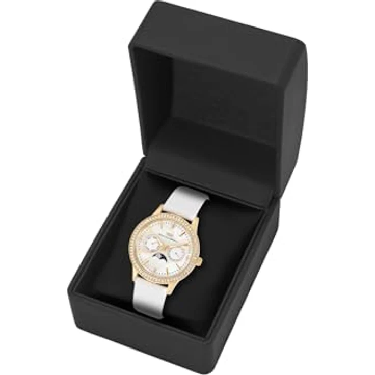 Rhodenwald & Söhne Damen Quarz Uhr 10010433, analog mit multifunktionalem Zifferblatt, weißem Echtlederarmband und Kristallverzierungen, 38 mm Edelstahl-Gehäuse – Bild 5