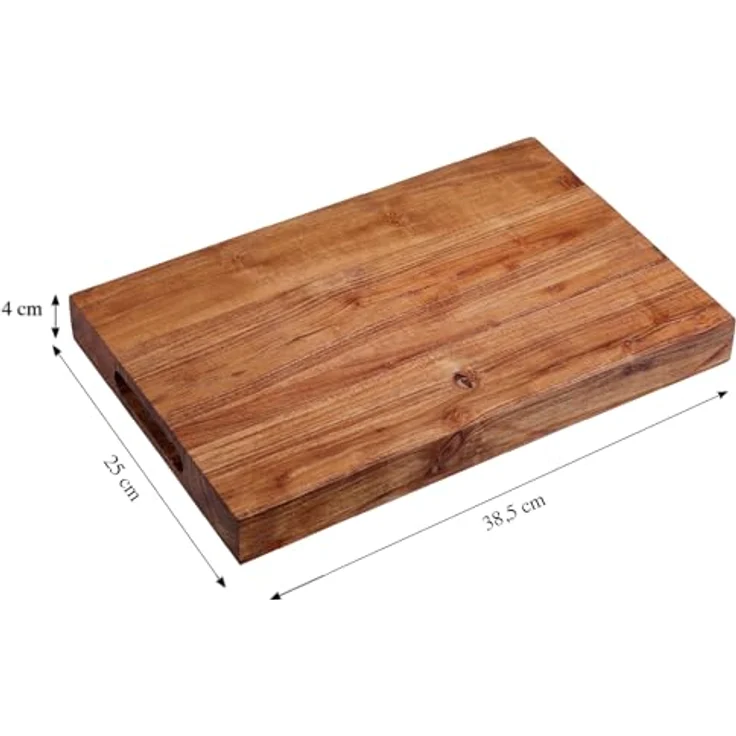 KESPER Schneide- und Tranchierbrett aus FSC-zertifiziertem Akazienholz, 38,5 x 25 x 4 cm, braun, mit seitlichen Griffen und BIOFA-Öl behandelt – Bild 3