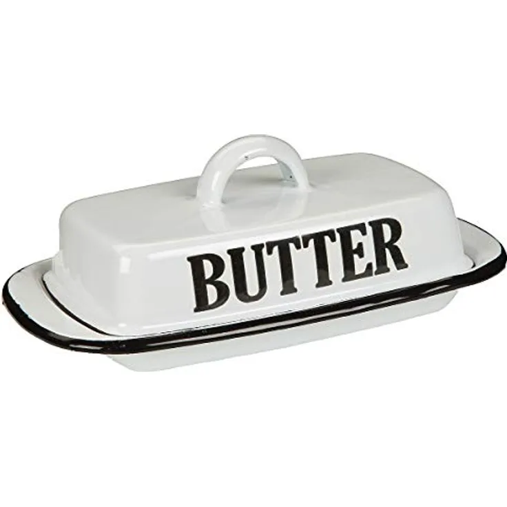 Ambiente Haus Retro Butterdose 51230, Emaillierte Butterschale in Weiß für 250 g Butter, Vintage Design