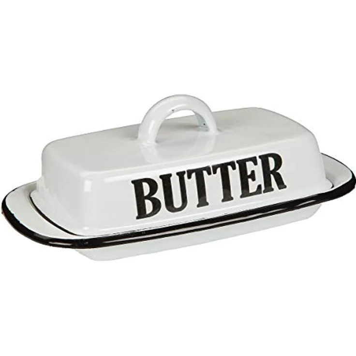 Ambiente Haus Retro Butterdose 51230, Emaillierte Butterschale in Weiß für 250 g Butter, Vintage Design – Bild 1