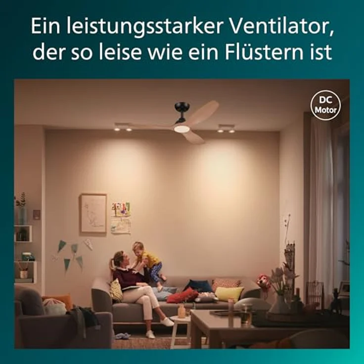 Philips Olas Deckenventilator, 52" mit 24 W LED-Licht, DC-Motor, dimmbar, Farbtemperatur (3000 K, 4300 K, 6500 K), Schwarz/Holz, inkl. Fernbedienung – Bild 4
