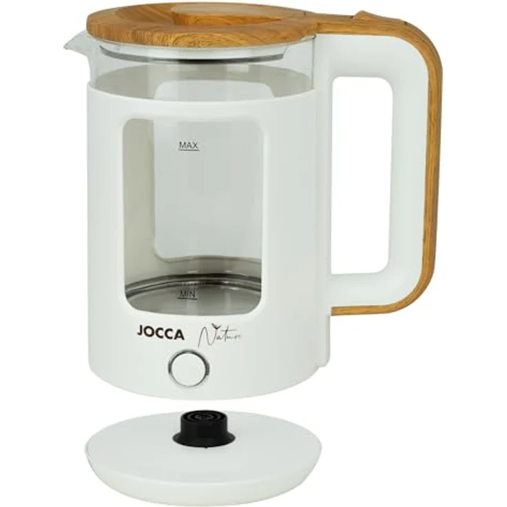 Jocca Elektrischer Wasserkocher 1,8 Liter Nature Line| Schneller Kocher| 360º drehbare Basis| Automatische Abschaltung| Elegantes Design| Borosilikatglas| Weiß – Bild 3