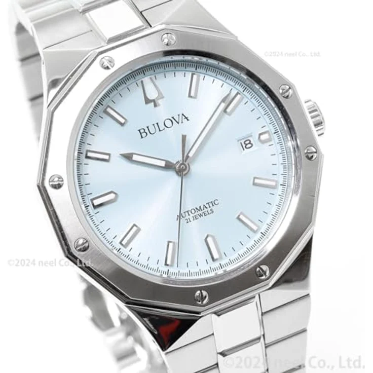 Bulova Herren-Armbanduhr Automatik Classic Stahl/Hellblau 96B462, mit Synthetischem-Saphir Uhrglas und blauem Zifferblatt – Bild 9
