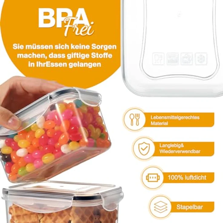 YASHE Vorratsdosen Set, luftdicht, 10 x 1.5L, BPA-freier Kunststoff, mit wiederverwendbaren Etiketten und Löffeln – Bild 2