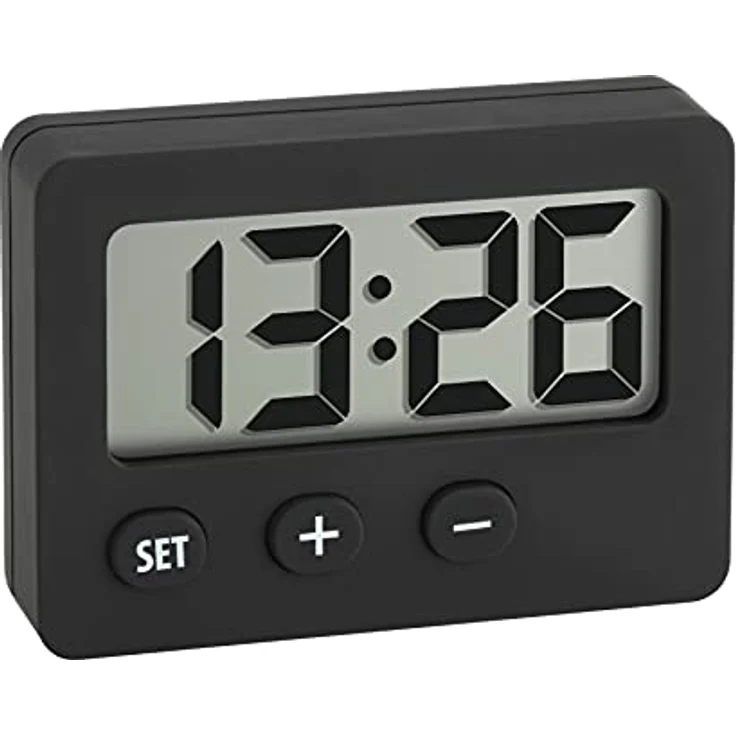 TFA Dostmann Mini Digitaluhr 60.2013.01, Tischuhr mit Magnet und selbstklebendem Halter, Quarzuhr, schwarz, perfekt für KFZ und Prüfungen – Bild 1
