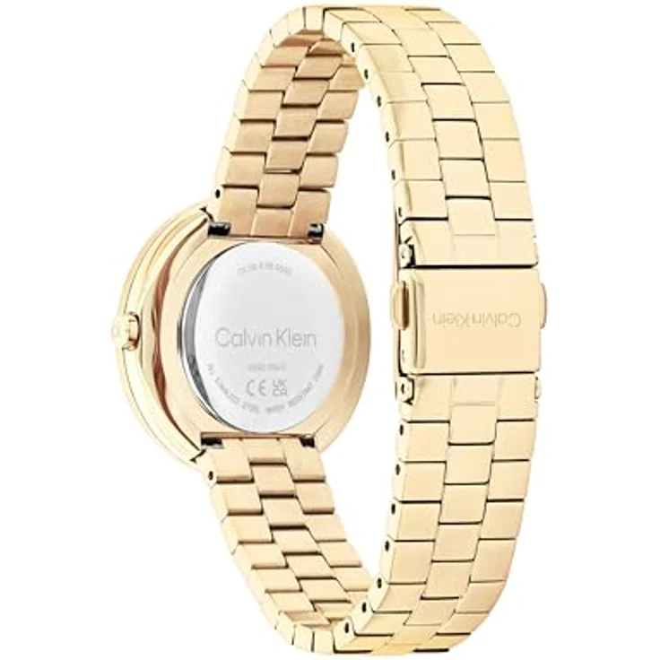 Calvin Klein Quarzuhr Twisted Bezel 25100094, Damenuhr mit goldfarbenem Edelstahlarmband, analog, spritzwassergeschützt, Zifferblatt mit Glassteinen – Bild 3