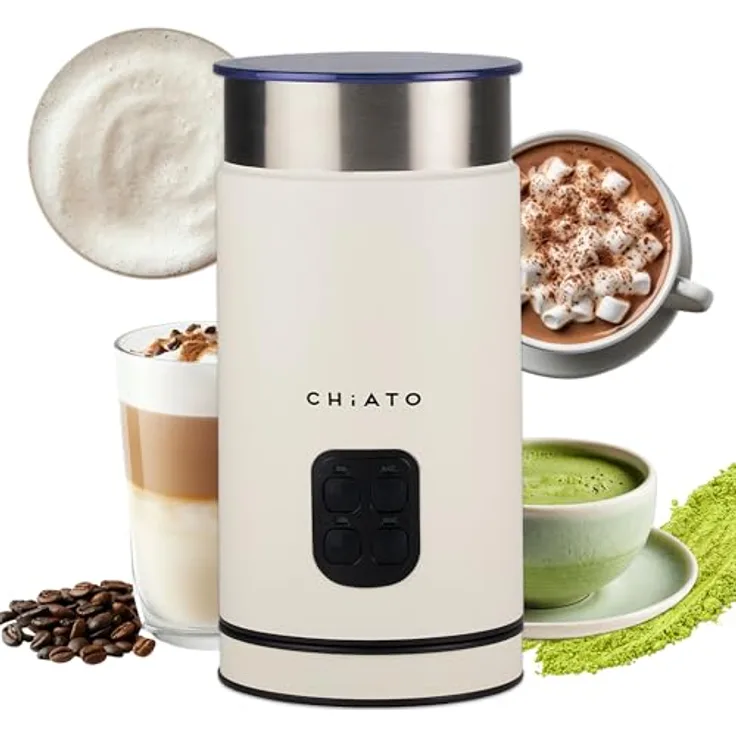 CHiATO milkPLAY Milchaufschäumer, elektrischer Milchaufschäumer mit 3 Schaumarten und 240 ml Kapazität