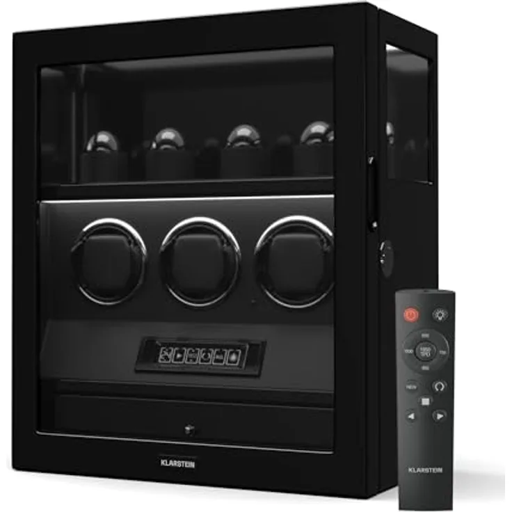 Klarstein SecureTouch Uhrenbeweger, 3+4 Uhren mit Mabuchi Motor, Klavierlack, 41 Modi, Fingerabdruckschloss, integrierte Schmuckschublade und LEDs