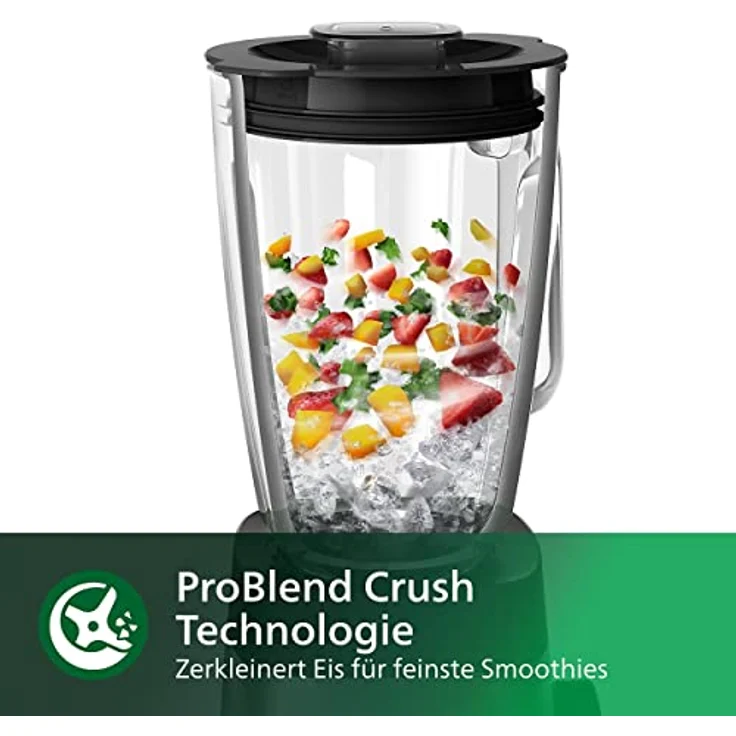 Philips Standmixer HR3573-90 (1000 W, 27000 Umdr. - Min., 2L Glasbehälter, Trinkflasche, spülmaschinenfest) Metall-Glas – Bild 4