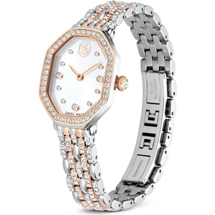 Swarovski Dextera Octagon Uhr, Swiss Made mit Metallarmband in Silber und Roségold-Finish, 46 Kristalle, wasserdicht bis 50 Meter – Bild 2