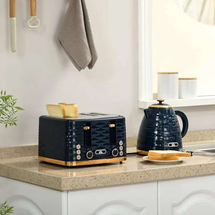 HOMCOM Kocher-Toaster-Set, 1,7 L Wasserkocher und 4-Scheiben-Toaster, Blau, mit präziser Temperaturregelung und sieben Bräunungsstufen – Bild 2