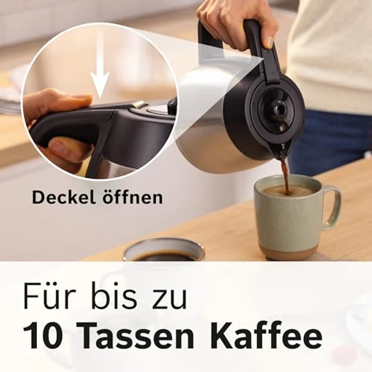 Bosch Filterkaffeemaschine MyMoment TKA6M273,1200 W, Edelstahl-Thermokanne 1 l, für 8-12 Tassen, Aroma intense, Entkalkungsprogramm, Schwarz matt/Edelstahl – Bild 4