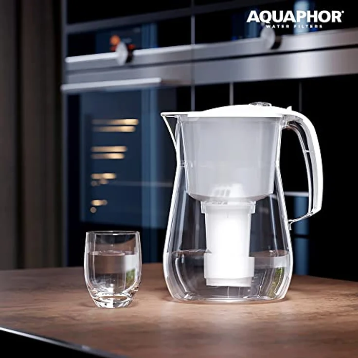 AQUAPHOR Wasserfilter Provence Weiß inkl. 2 A5 Filter mit Magnesium I Karaffe für 4,2l I Großer WasserfiIter in Glasoptik I Reduziert Kalk & Chlor I Tischwasserfilter I Stylischer Behälter – Bild 2