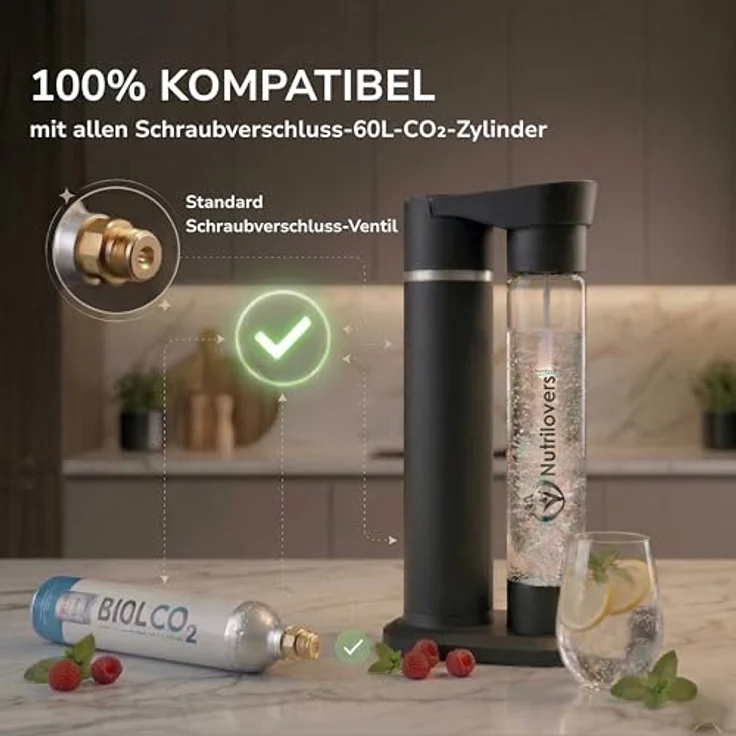 Nutrilovers NUTRI-STREAM Wassersprudler, Edelstahl Schwarz, patentiertes Air-Charge-System, BPA-freie 1L Flasche, individuell einstellbare Sprudelstärke – Bild 4