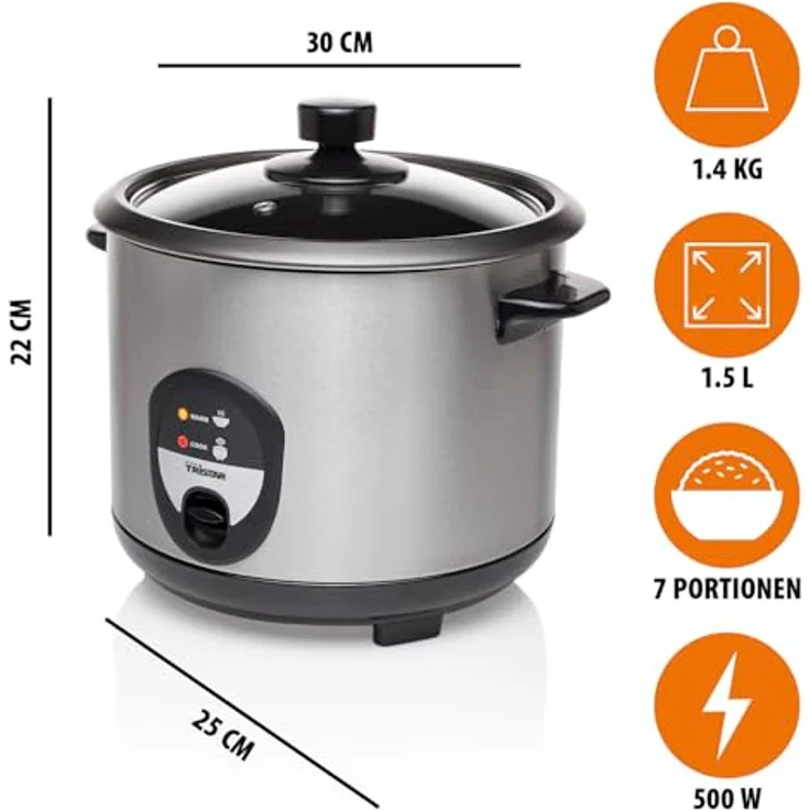 Tristar RK-6127 Reiskocher, 1,5 Liter Fassungsvermögen, Warmhaltefunktion, 500 Watt – Bild 3