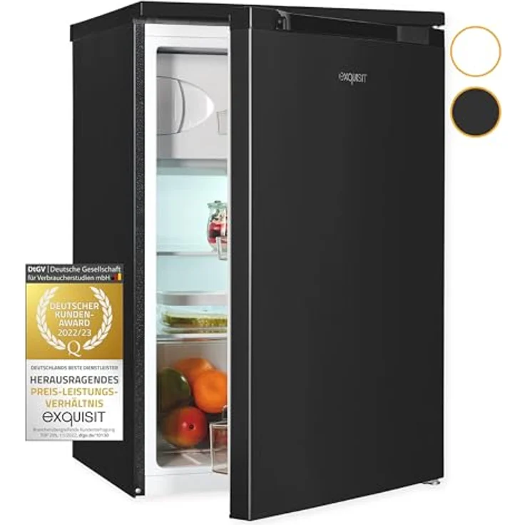 Exquisit Kühlschrank KS516-4-051C inoxlook-az | 107 L Volumen | Kühlschrank mit Gefrierfach freistehend | 4* Gefrieren | LED-Licht | Türanschlag wechselbar – Bild 1